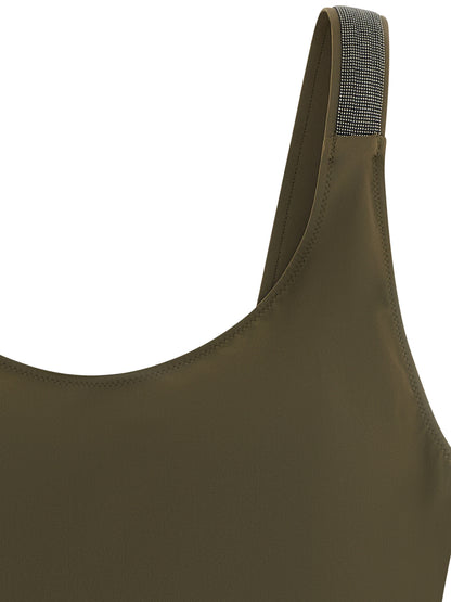 One-Piece Swimsuit by Brunello Cucinelli for women in stretch polyamide bicolour & green features an magnificent silhouette that beautifully showcases the elegant Monile Women's Stretch Polyamide One-Piece Swimsuit design with a magnificent fit.