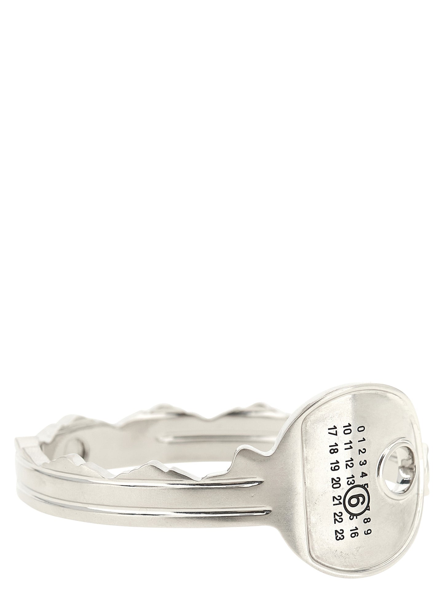 Bracelet by MM6 Maison Margiela for women in virgin wool silver & signature showcases a cosmopolitan silhouette, artfully capturing the essence of the cosmopolitan Women's Bangle Silver Brass Bracelet with a cosmopolitan bangle bracelet design.