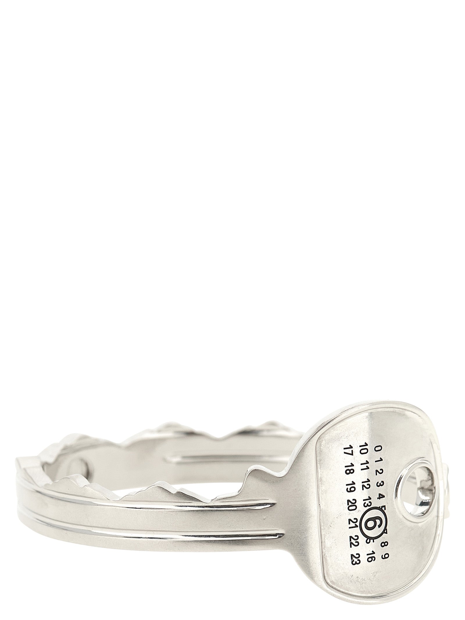 Bracelet by MM6 Maison Margiela for women in virgin wool silver & signature showcases a cosmopolitan silhouette, artfully capturing the essence of the cosmopolitan Women's Bangle Silver Brass Bracelet with a cosmopolitan bangle bracelet design.