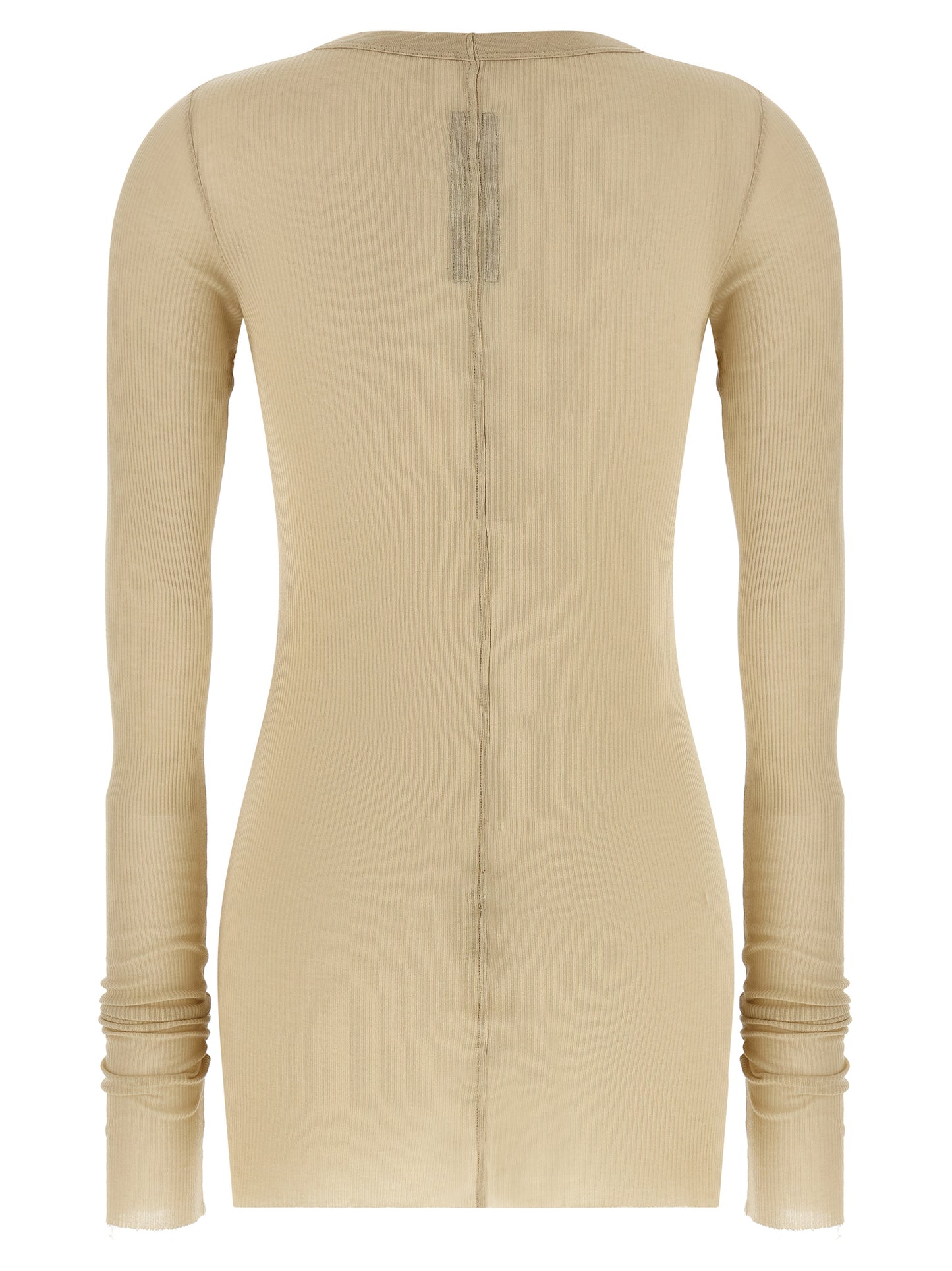 T-Shirt by Rick Owens for women in silk & viscose beige showcases a unassuming silhouette, artfully detailed with a refined crew neckline and unassuming for a sophisticated, contemporary look.