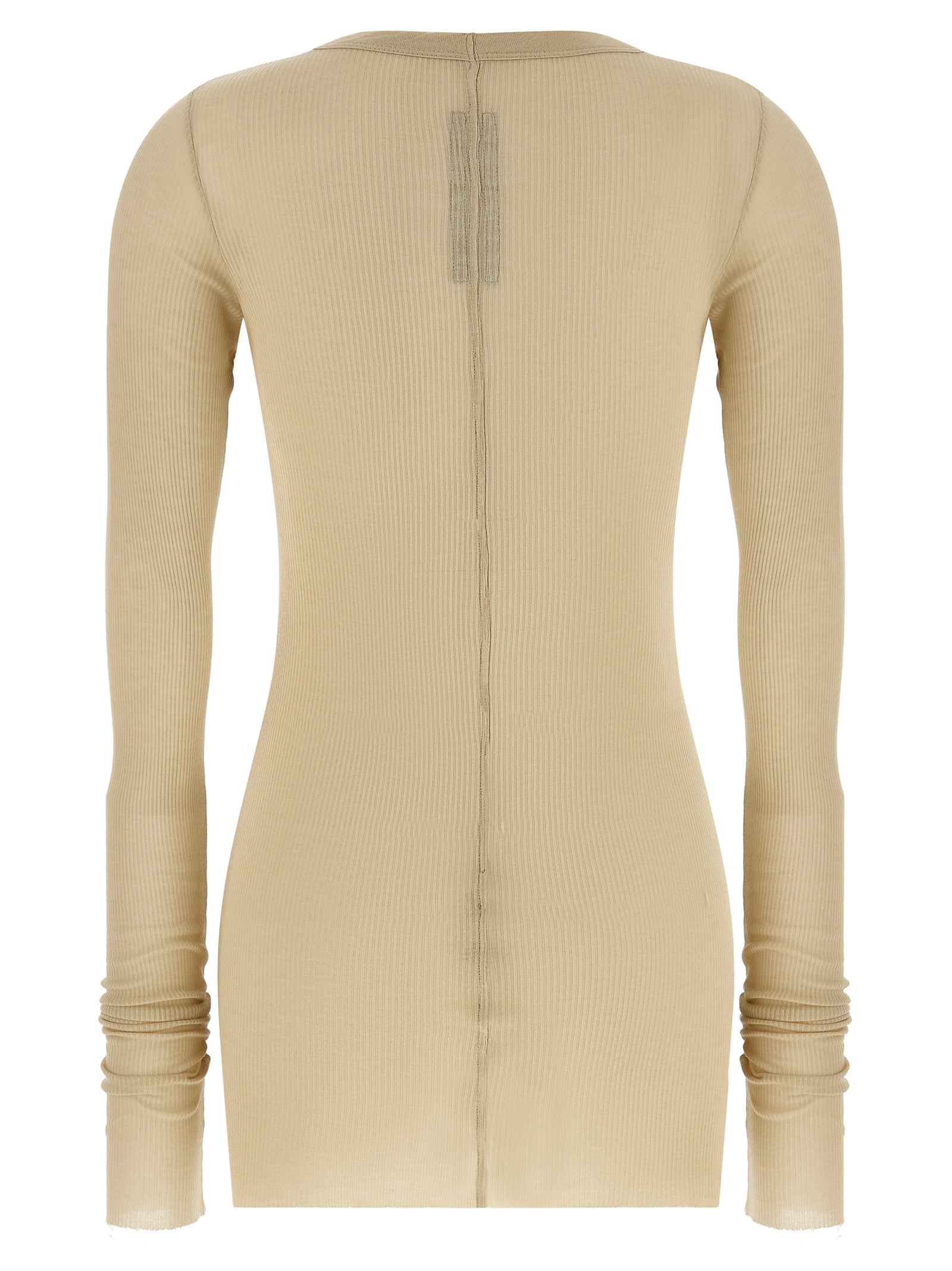 T-Shirt by Rick Owens for women in silk & viscose beige showcases a unassuming silhouette, artfully detailed with a refined crew neckline and unassuming for a sophisticated, contemporary look.