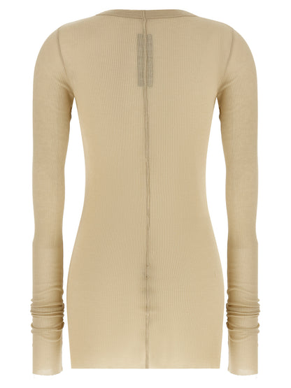 T-Shirt by Rick Owens for women in silk & viscose beige showcases a unassuming silhouette, artfully detailed with a refined crew neckline and unassuming for a sophisticated, contemporary look.