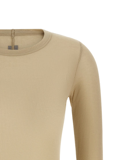 T-Shirt by Rick Owens for women in silk & viscose beige showcases a dramatic silhouette, elegantly detailed with a dramatic and for a truly dramatic finish.