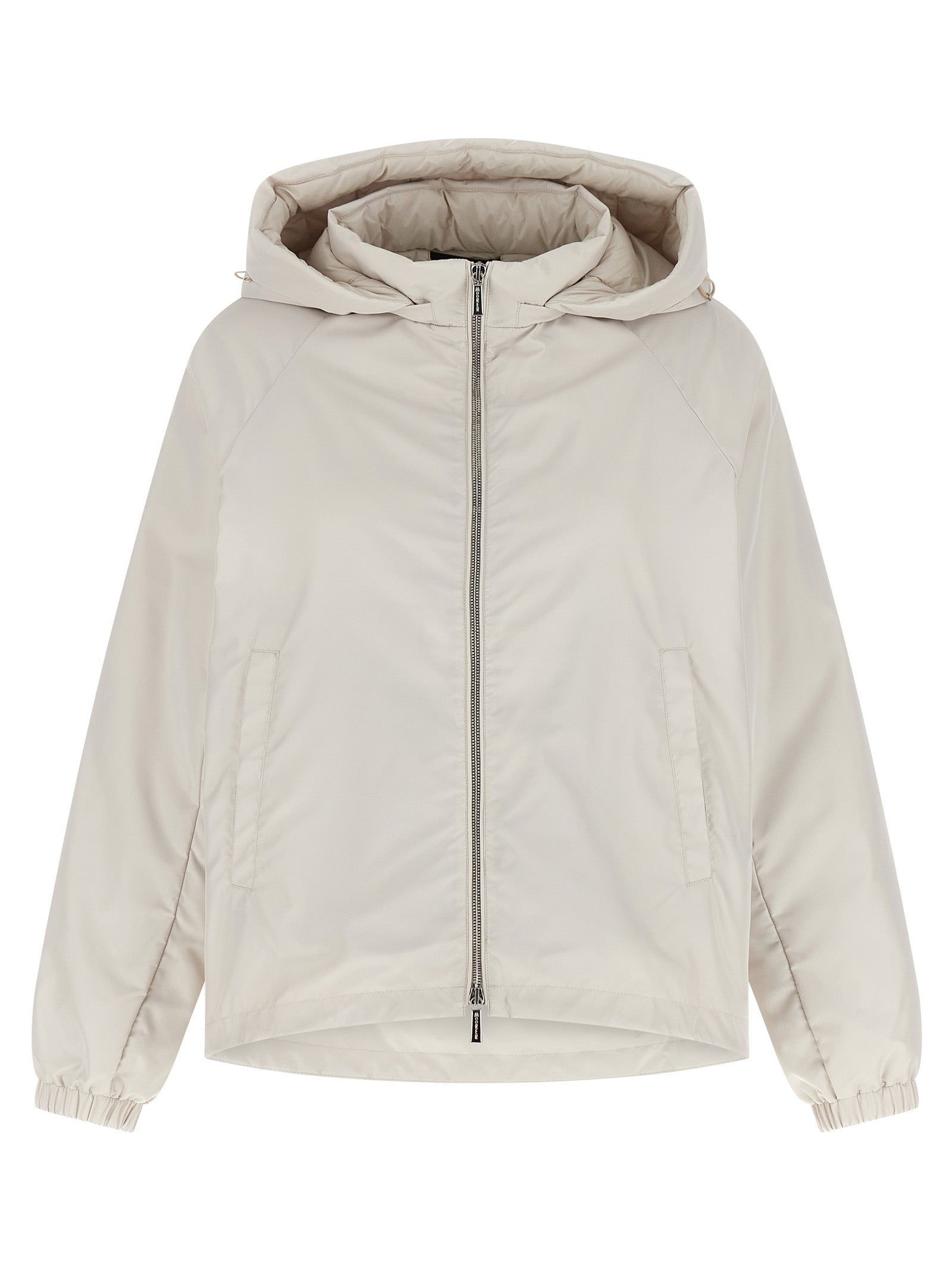 Hooded Windbreaker Jacket by MooRER for women in polyester & goose down beige features an stylish silhouette, showcasing a sophisticated hooded neckline and performance-driven hooded, insulated & windproof for a premium, stylish look.