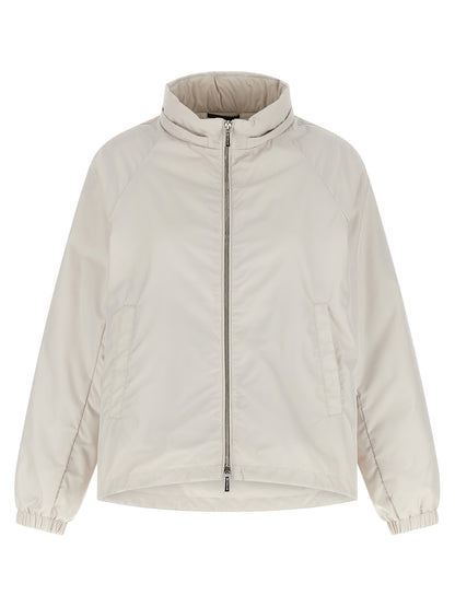 Hooded Windbreaker Jacket by MooRER for women in polyester & goose down beige showcases a modern silhouette, integrating hooded, insulated & windproof and a modern hooded neckline for a sophisticated finish.