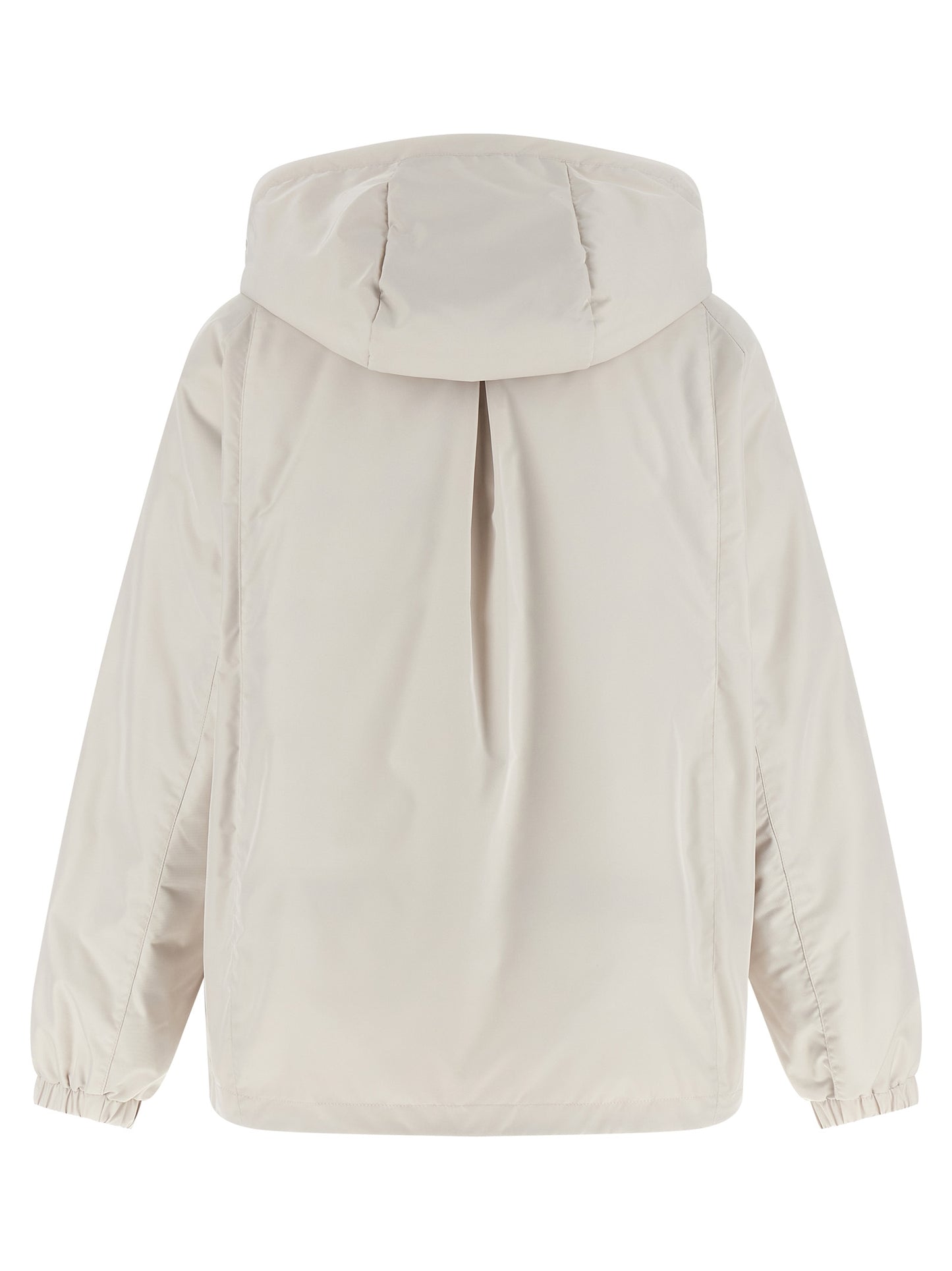 Hooded Windbreaker Jacket by MooRER for women in polyester & goose down beige presents a resilient silhouette, artfully detailed with a sophisticated hooded neckline and functional hooded, insulated & windproof for a resilient finish.
