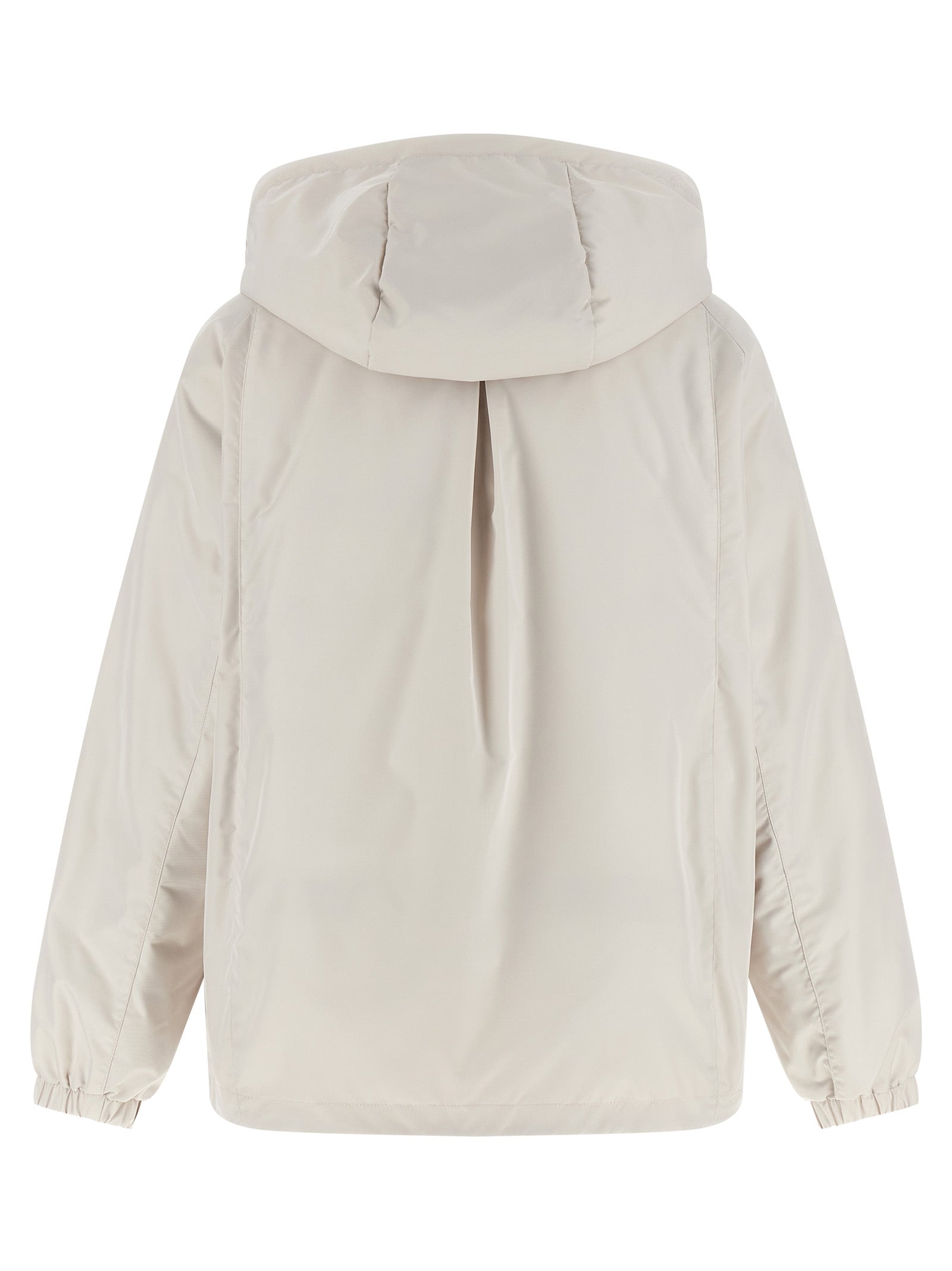 Hooded Windbreaker Jacket by MooRER for women in polyester & goose down beige presents a resilient silhouette, artfully detailed with a sophisticated hooded neckline and functional hooded, insulated & windproof for a resilient finish.