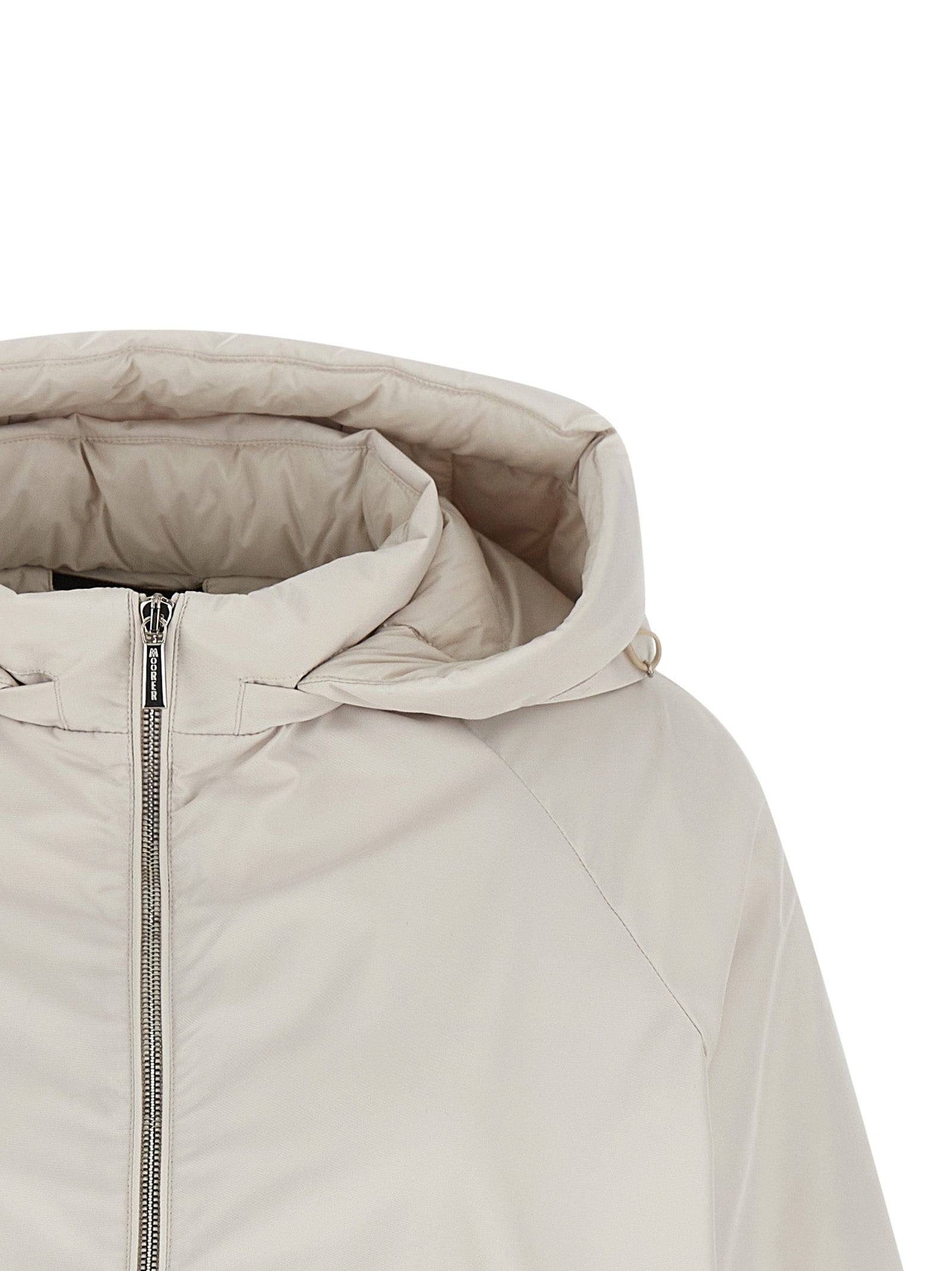 Hooded Windbreaker Jacket by MooRER for women in polyester & goose down beige features an enduring silhouette, showcasing technical hooded, insulated & windproof and a sophisticated hooded neckline for a truly enduring aesthetic.