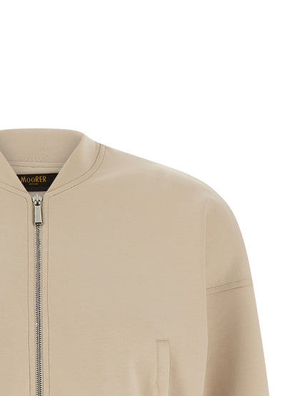 Activewear Sweatshirt by MooRER for women in plush polyester & cotton beige showcases a athletic silhouette with sleeves, a athletic high-neck neckline, and high-performance for a athletic aesthetic.