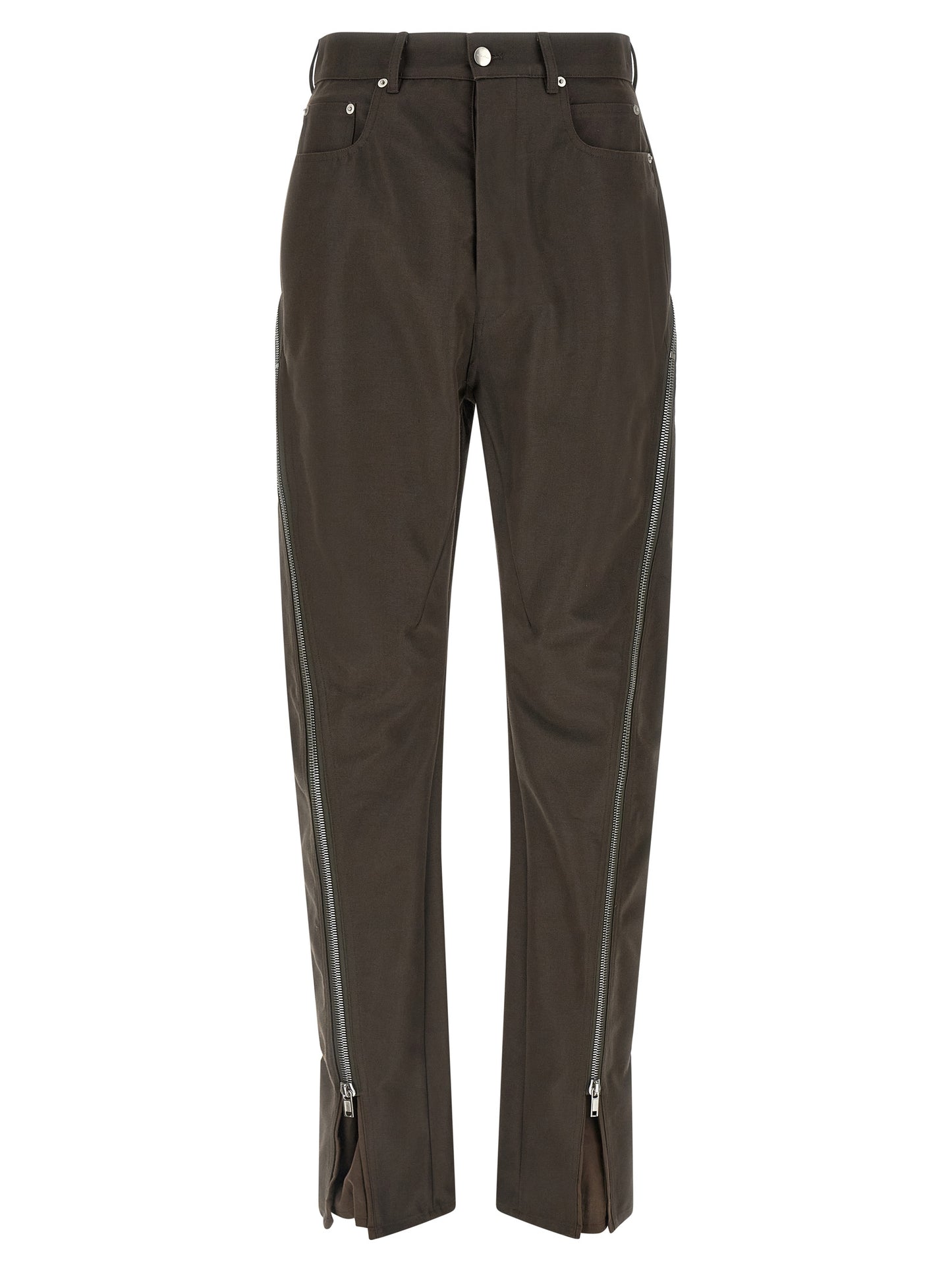 Casual Pants by Rick Owens for men in nylon cotton brown presents a tailored silhouette, showcasing a tailored and long cut with a refined high rise for a truly tailored aesthetic.