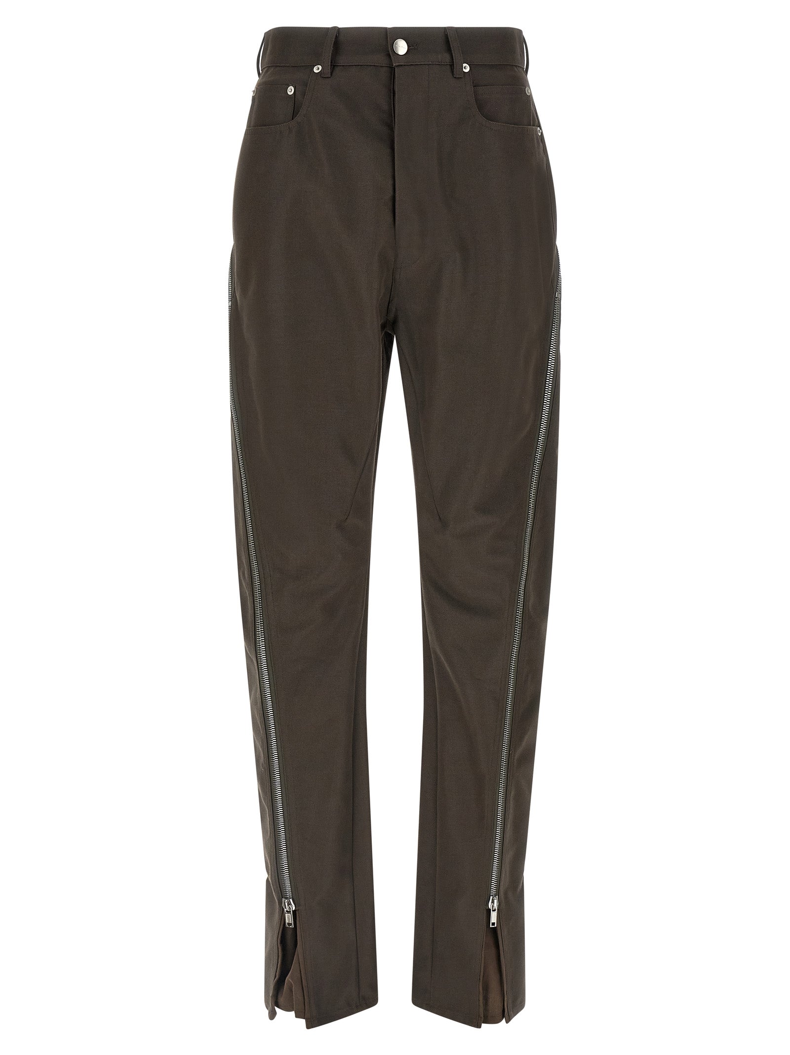 Casual Pants by Rick Owens for men in nylon cotton brown presents a tailored silhouette, showcasing a tailored and long cut with a refined high rise for a truly tailored aesthetic.