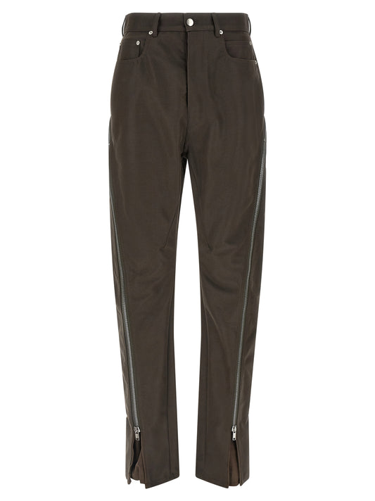Casual Pants by Rick Owens for men in nylon cotton brown presents a tailored silhouette, showcasing a tailored and long cut with a refined high rise for a truly tailored aesthetic.