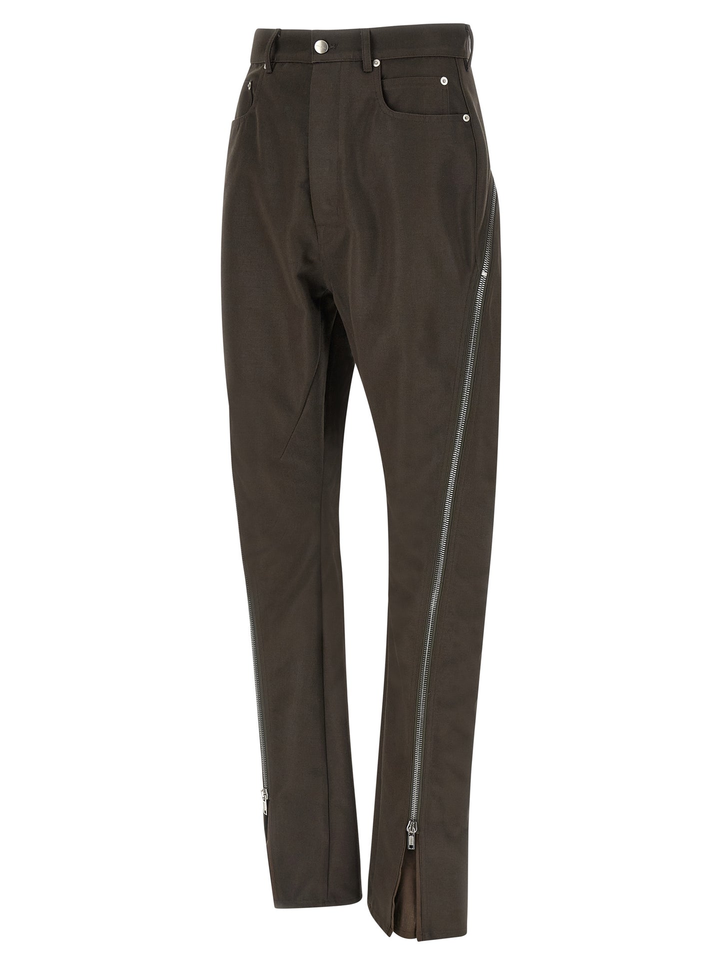 Casual Pants by Rick Owens for men in nylon cotton brown features an refined tailoring silhouette, showcasing a premium with a high rise and long cut for a refined tailoring look.