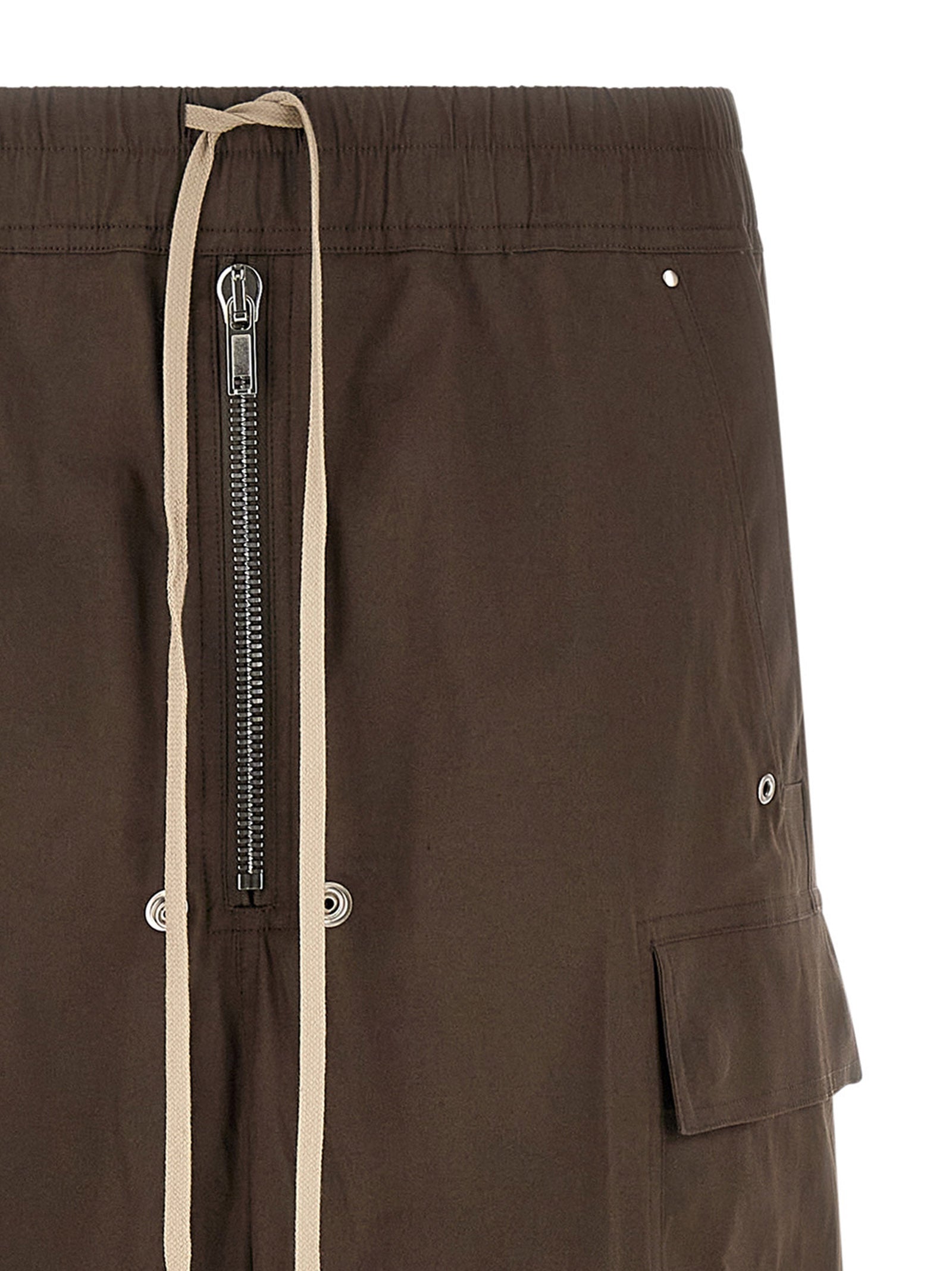 Cargo Pants by Rick Owens for men in stretch cotton brown features an urban chic wide with a and long, creating a urban chic aesthetic for "Moon Behind the Hill".