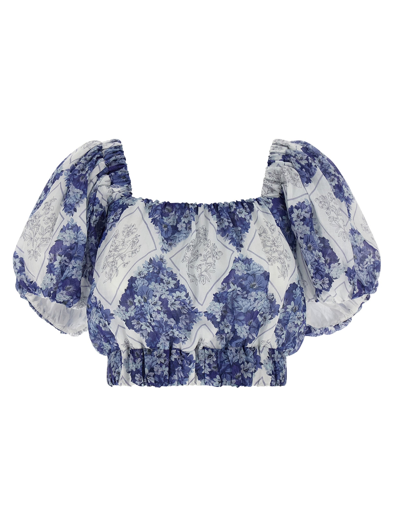 Blouse by Twinset for women in ramie & polyester blue, patterned, floral & print presents a discerning silhouette, showcasing a sophisticated square neckline and for a truly discerning finish.
