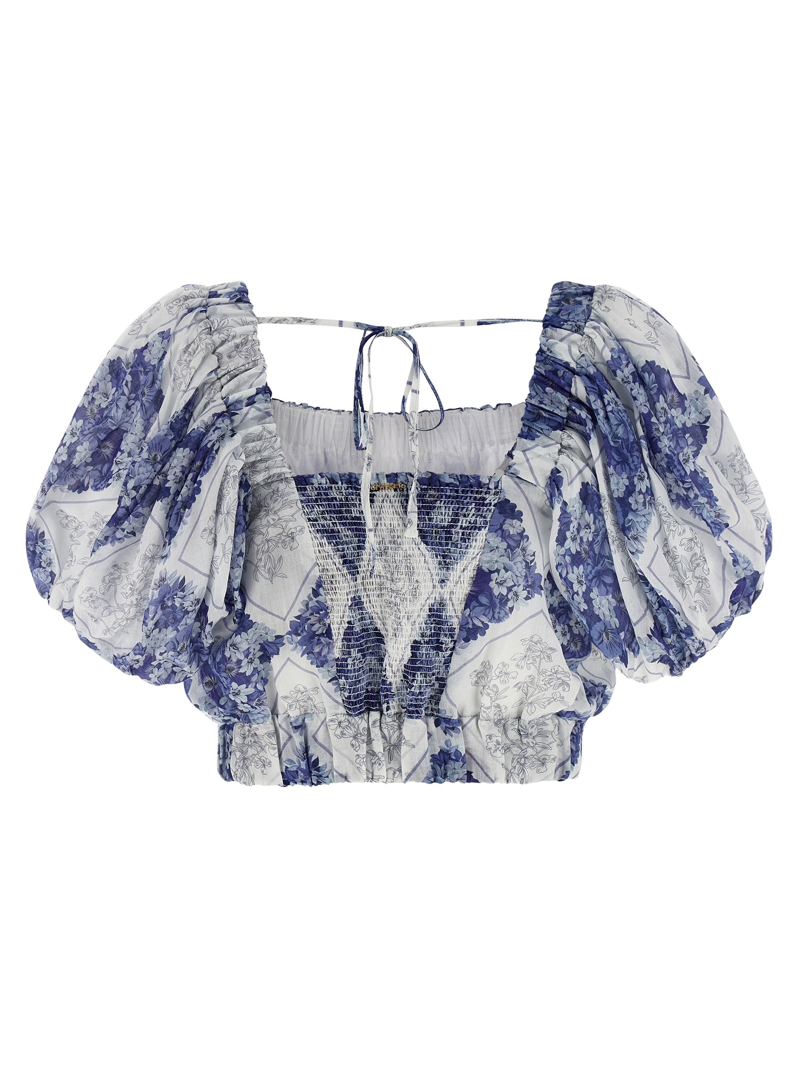 Blouse by Twinset for women in ramie & polyester blue, patterned, floral & print showcases a sharp silhouette, elegantly detailed with a sharp square neckline and sharp .