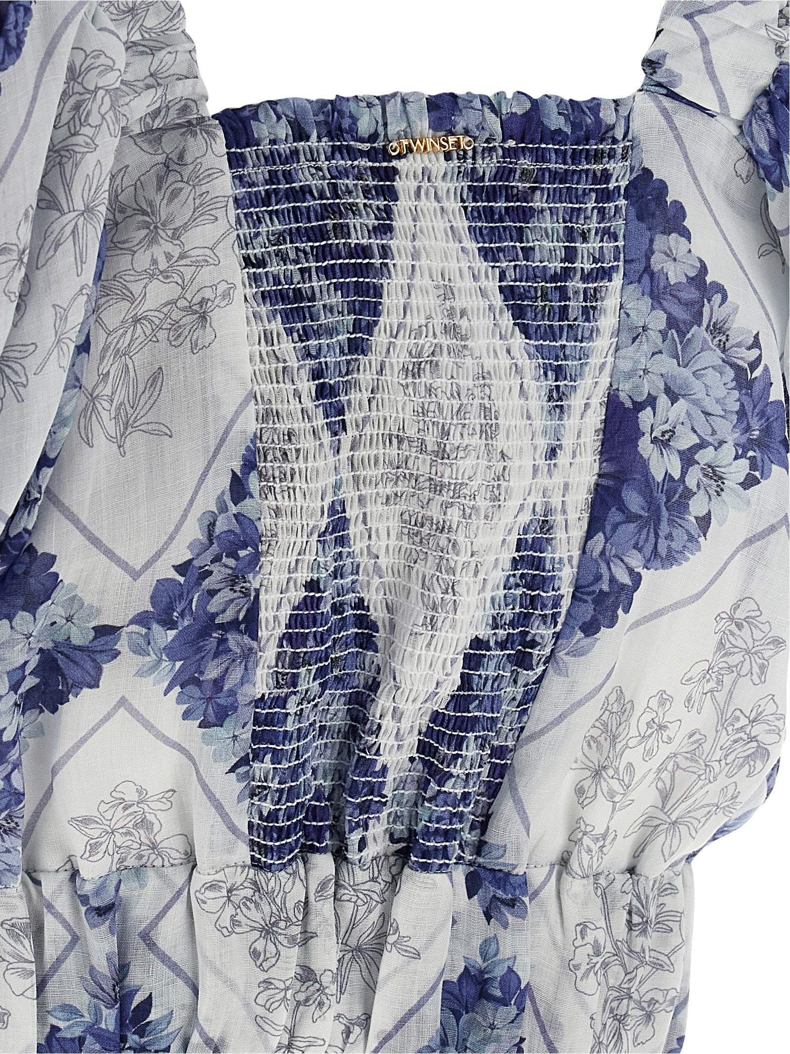 Blouse by Twinset for women in ramie & polyester blue, patterned, floral & print, featuring a nuanced and nuanced for a sophisticated finish.