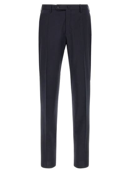 Trousers by Incotex for men in virgin wool blue features an on trend silhouette, showcasing a sophisticated with a long and for an on trend finish.
