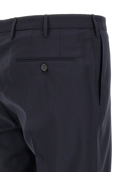 Trousers by Incotex for men in virgin wool blue features a tailored silhouette with a tailored , defined by its long and a sophisticated .