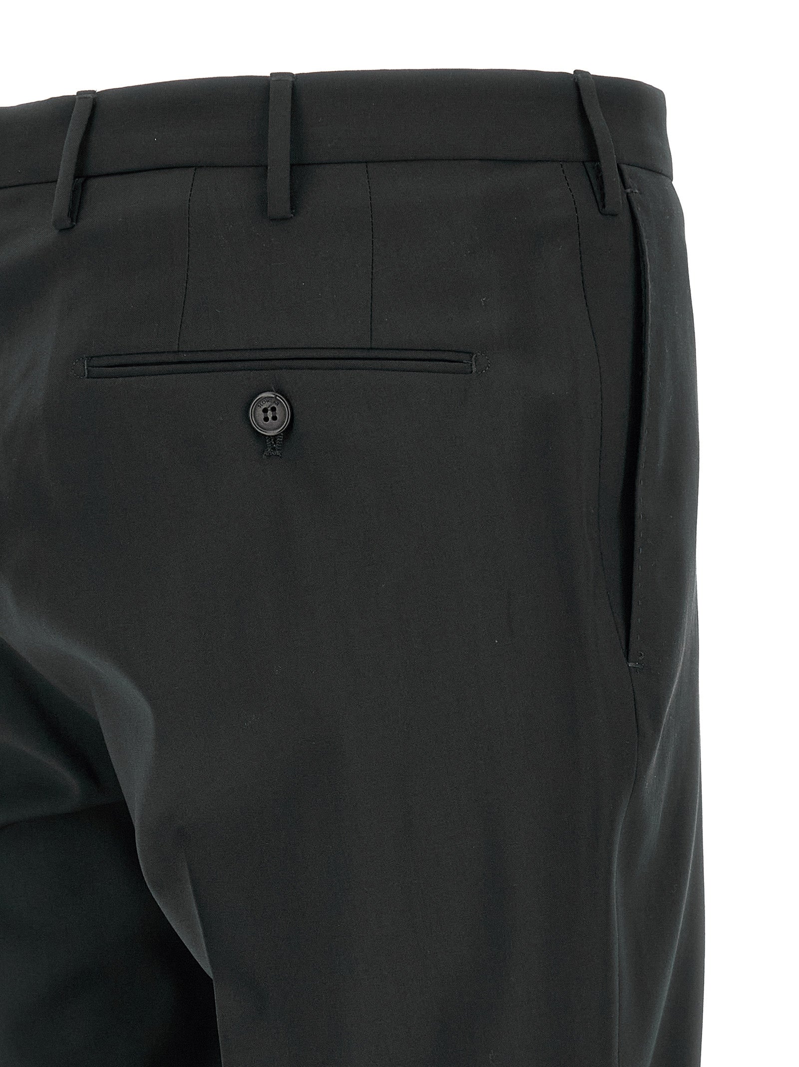 Trousers by Incotex for men in virgin wool black features an sartorial silhouette, showcasing a precise and long with a sartorial for a refined look.
