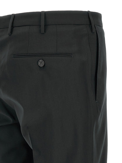 Trousers by Incotex for men in virgin wool black features an sartorial silhouette, showcasing a precise and long with a sartorial for a refined look.