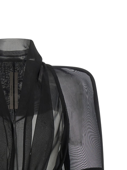 Overcoat by Rick Owens for women in silk nylon chiffon black & transparent showcases a architectural silhouette, artfully detailed with a distinctive round shawl-collar neckline and functional for a architectural finish.