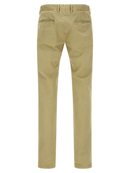 Incotex Men's Straight Leg Low Rise Stretch Cotton Casual Pants - Bicolour Green