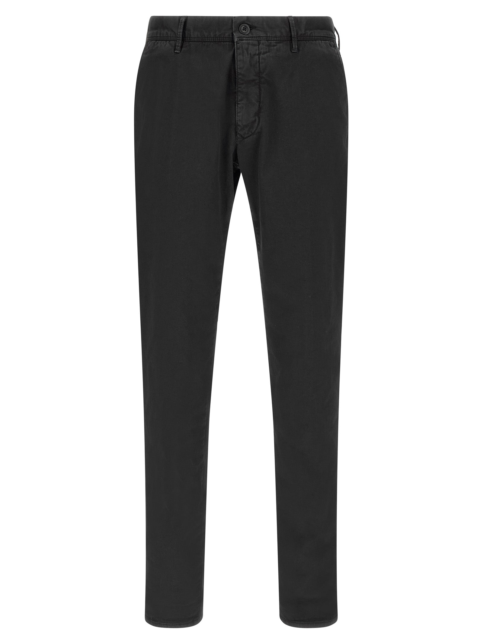 Trousers by Incotex for men in stretch cotton black features an on trend silhouette, showcasing a sophisticated straight-leg with a long and low rise for an on trend finish.