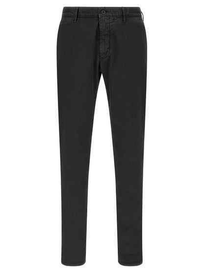 Trousers by Incotex for men in stretch cotton black features an on trend silhouette, showcasing a sophisticated straight-leg with a long and low rise for an on trend finish.