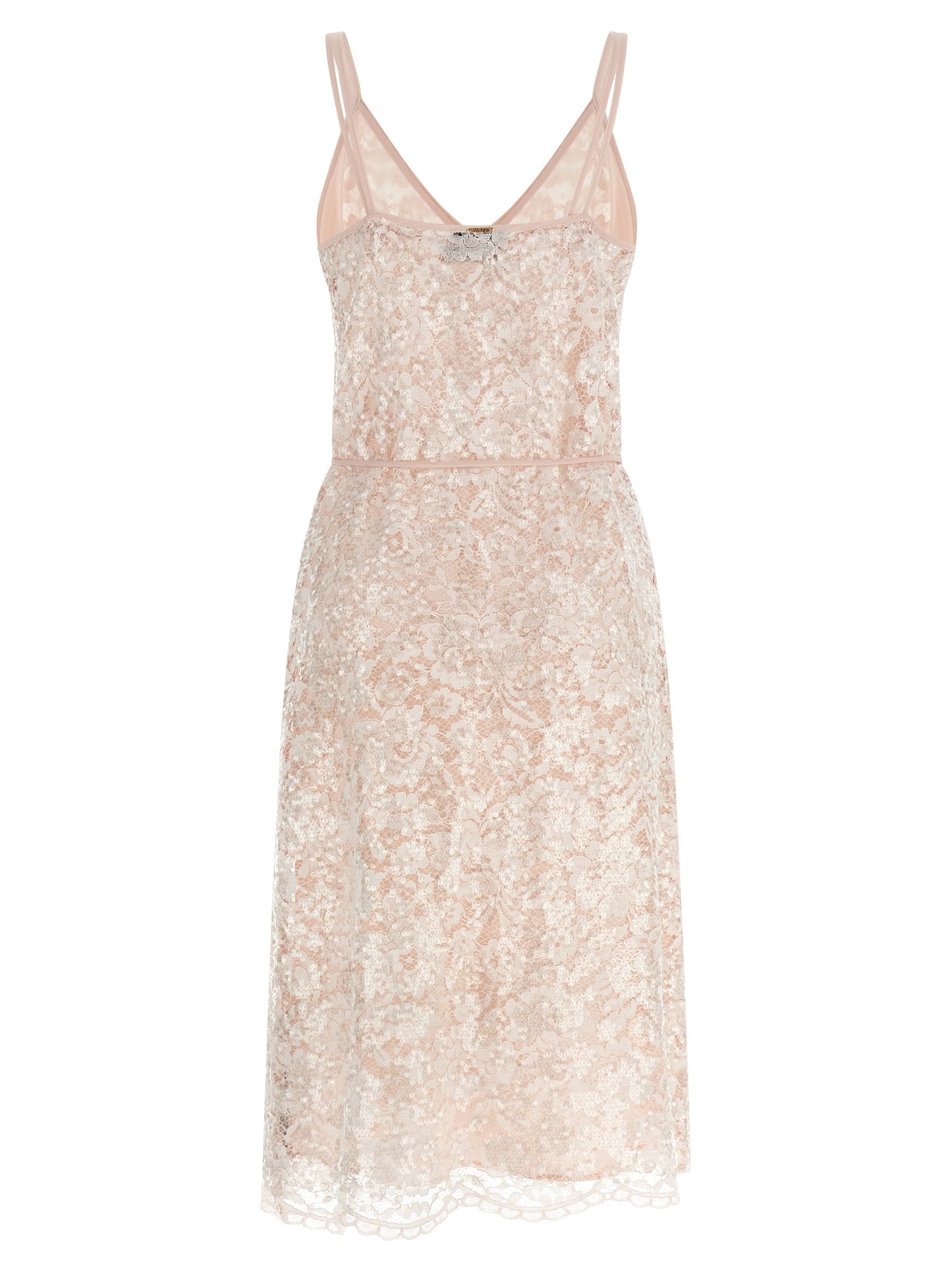 Dress by Twinset for women in polyester sequins multicolor, pink & transparent presents a sinuous silhouette, showcasing a sophisticated v-neck neckline and detailed with a sinuous midi for a refined finish.
