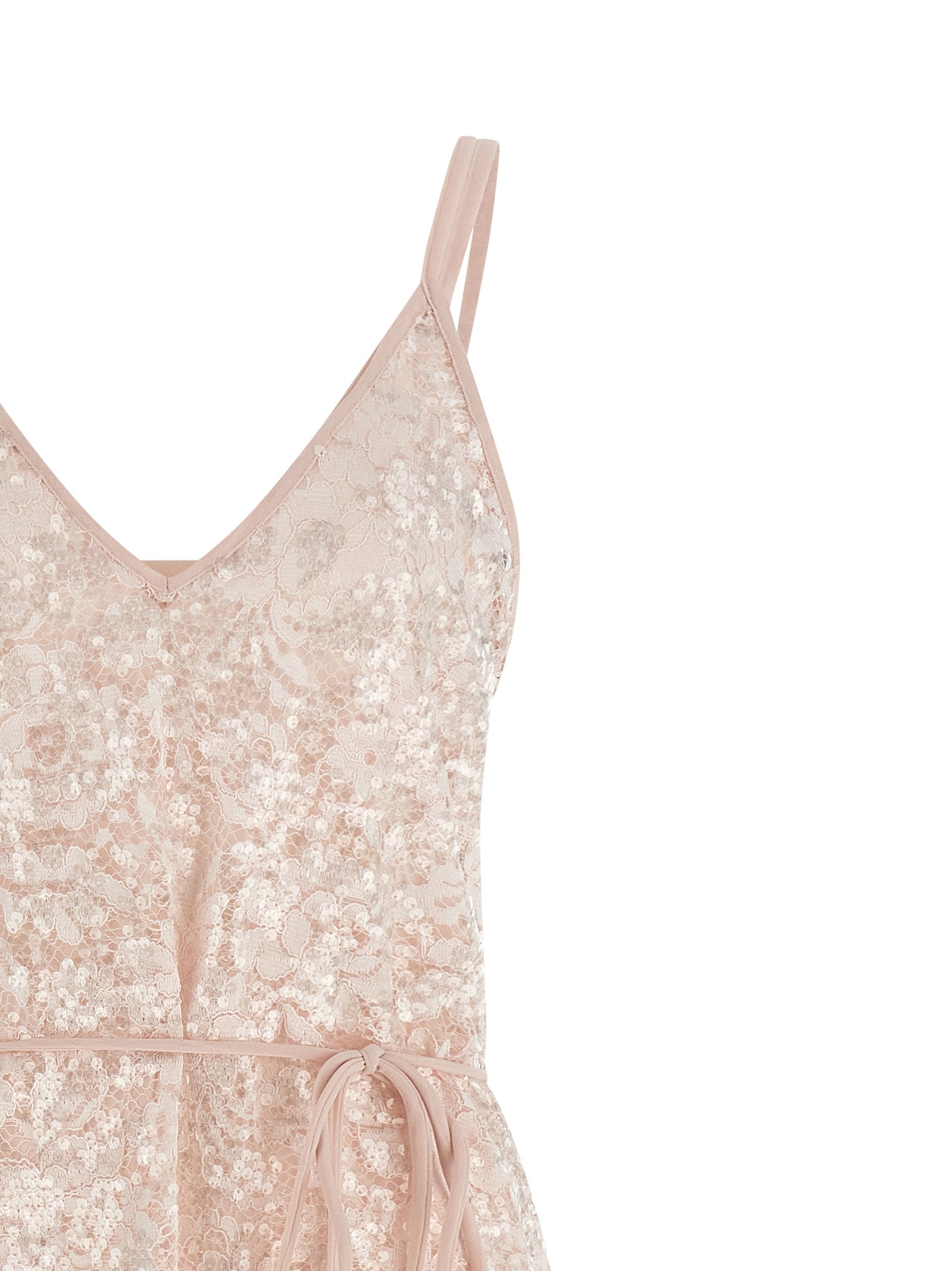 Dress by Twinset for women in polyester sequins multicolor, pink & transparent features an sultry silhouette defined by a v-neck neckline and , falling to an sultry midi for a sultry look.