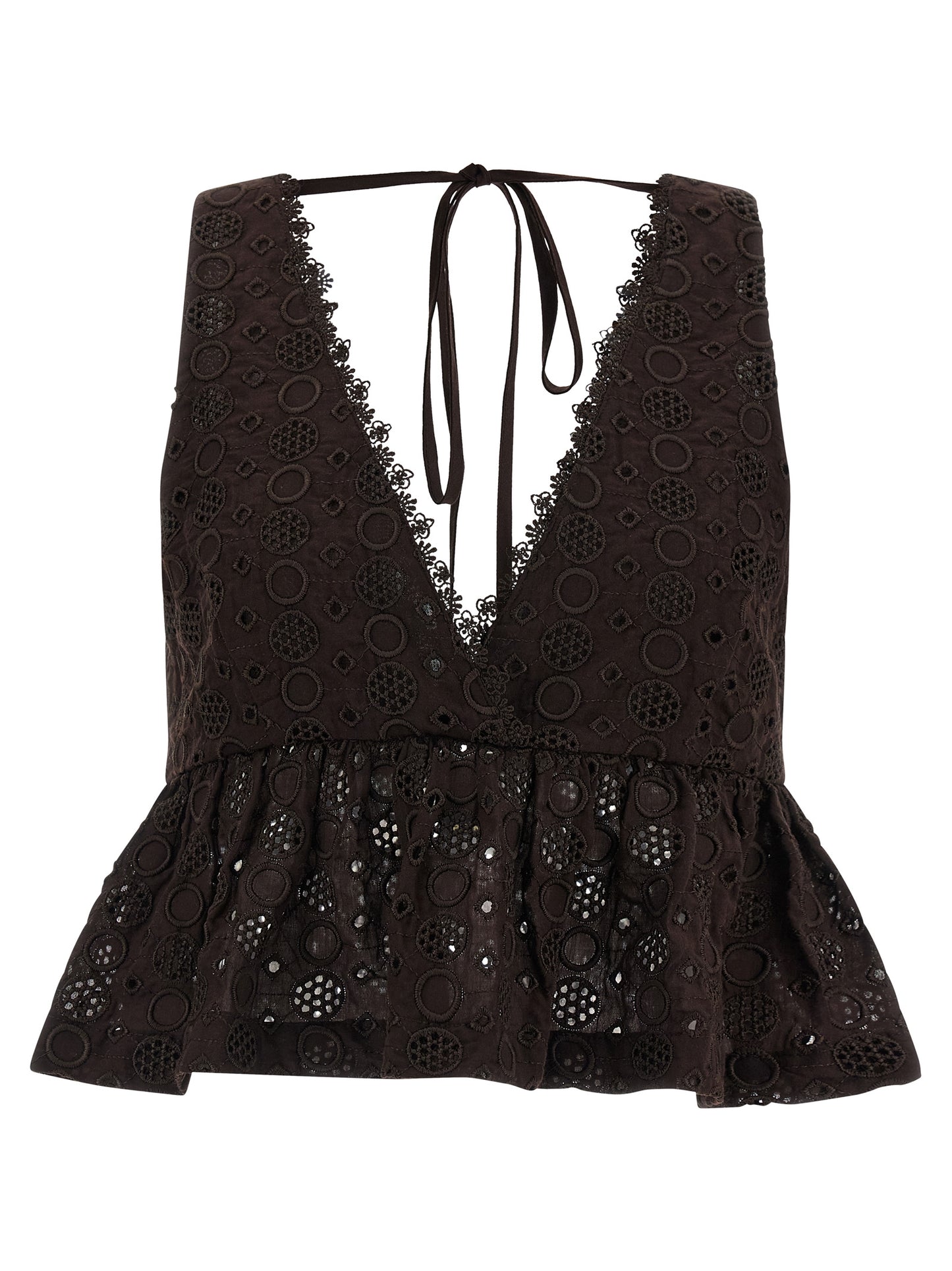 Blouse by PINKO for women in cotton brown showcases a sublime silhouette, artfully detailed with a sublime v-neck neckline and for a sophisticated, sublime finish.