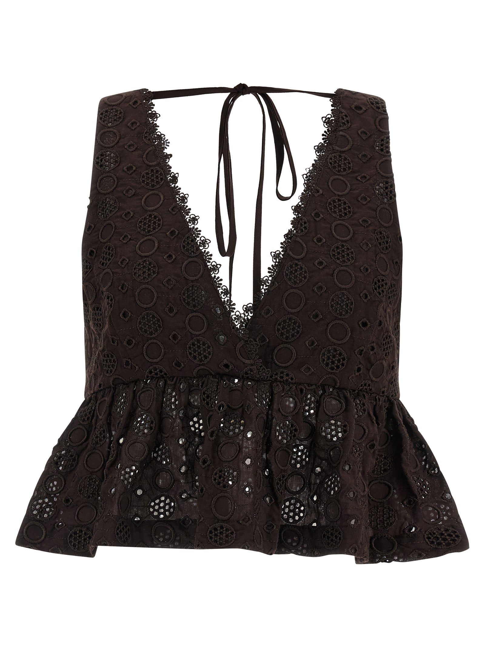 Blouse by PINKO for women in cotton brown showcases a sublime silhouette, artfully detailed with a sublime v-neck neckline and for a sophisticated, sublime finish.