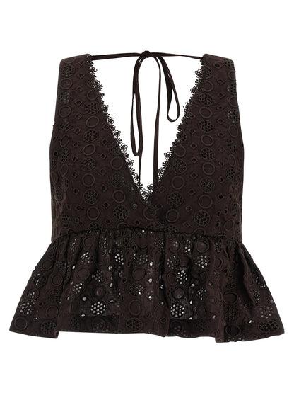 Blouse by PINKO for women in cotton brown showcases a sublime silhouette, artfully detailed with a sublime v-neck neckline and for a sophisticated, sublime finish.