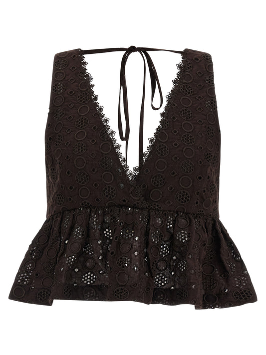 Blouse by PINKO for women in cotton brown showcases a sublime silhouette, artfully detailed with a sublime v-neck neckline and for a sophisticated, sublime finish.