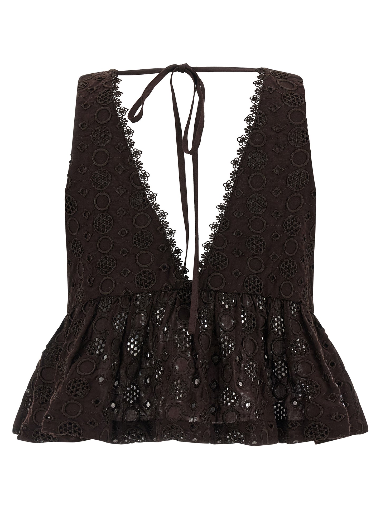 Blouse by PINKO for women in cotton brown showcases a sleek silhouette, elegantly detailed with a sleek v-neck neckline and for a sleek finish.