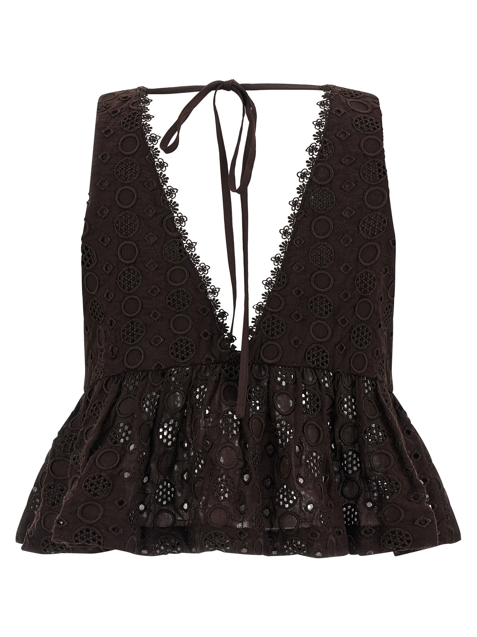 Blouse by PINKO for women in cotton brown showcases a sleek silhouette, elegantly detailed with a sleek v-neck neckline and for a sleek finish.