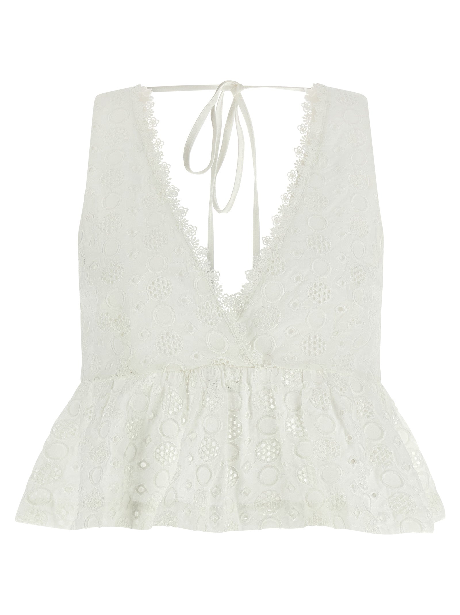 T-Shirt by PINKO for women in cotton white features an edgy silhouette, meticulously detailed with a sophisticated sleeveless and v-neck neckline for a truly edgy finish.