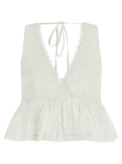 T-Shirt by PINKO for women in cotton white features an edgy silhouette, meticulously detailed with a sophisticated sleeveless and v-neck neckline for a truly edgy finish.