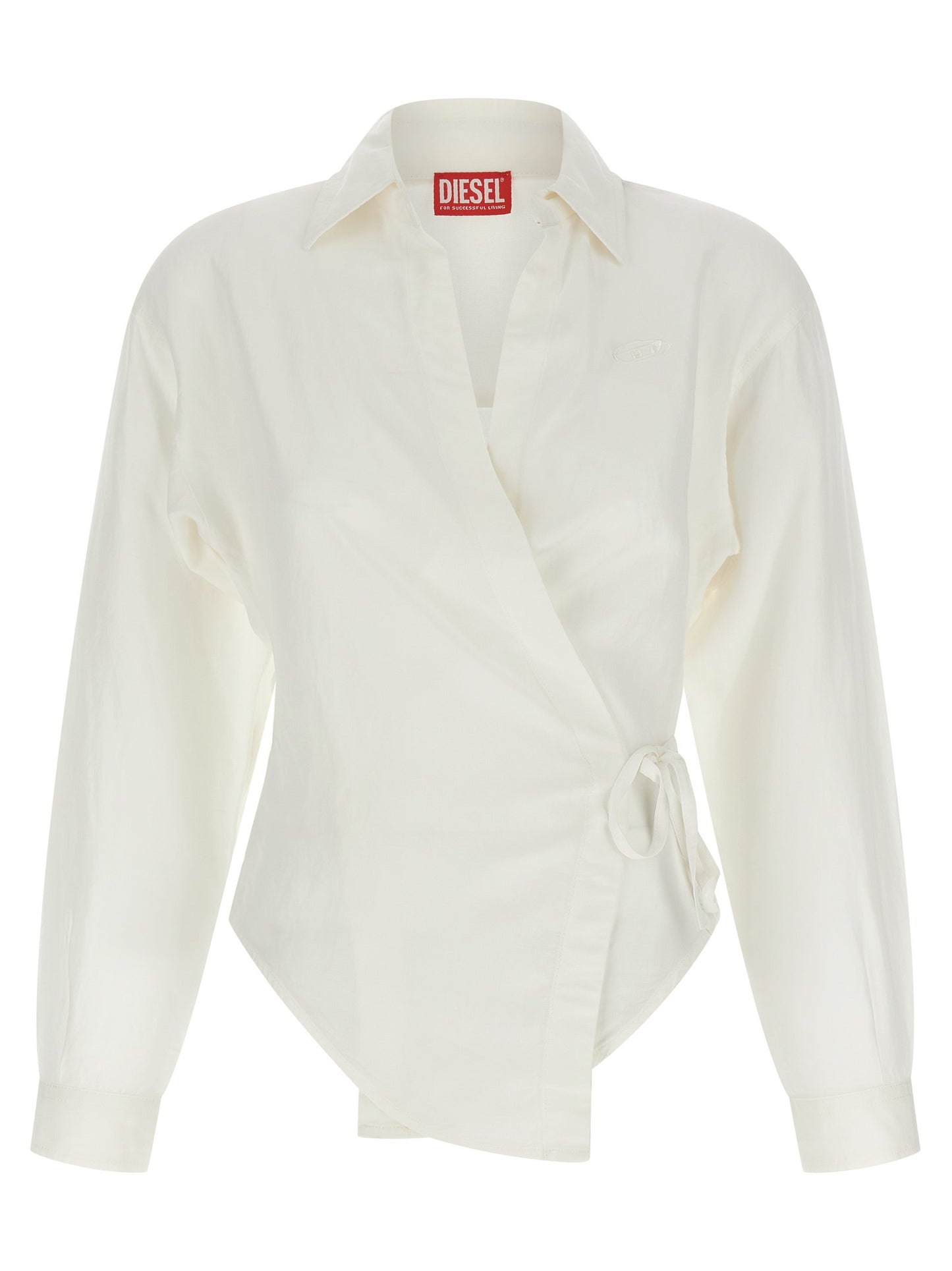 Blouse by Diesel for women in viscose modal & linen white showcases a sharp silhouette, elegantly detailed with a sharp v-neck neckline and sharp .