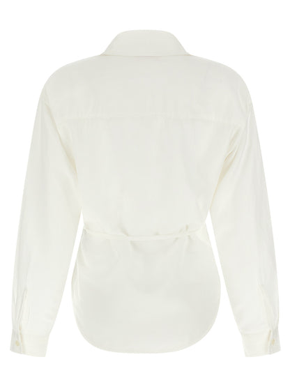 Blouse by Diesel for women in viscose modal & linen white, featuring a nuanced and nuanced v-neck neckline for a sophisticated finish.