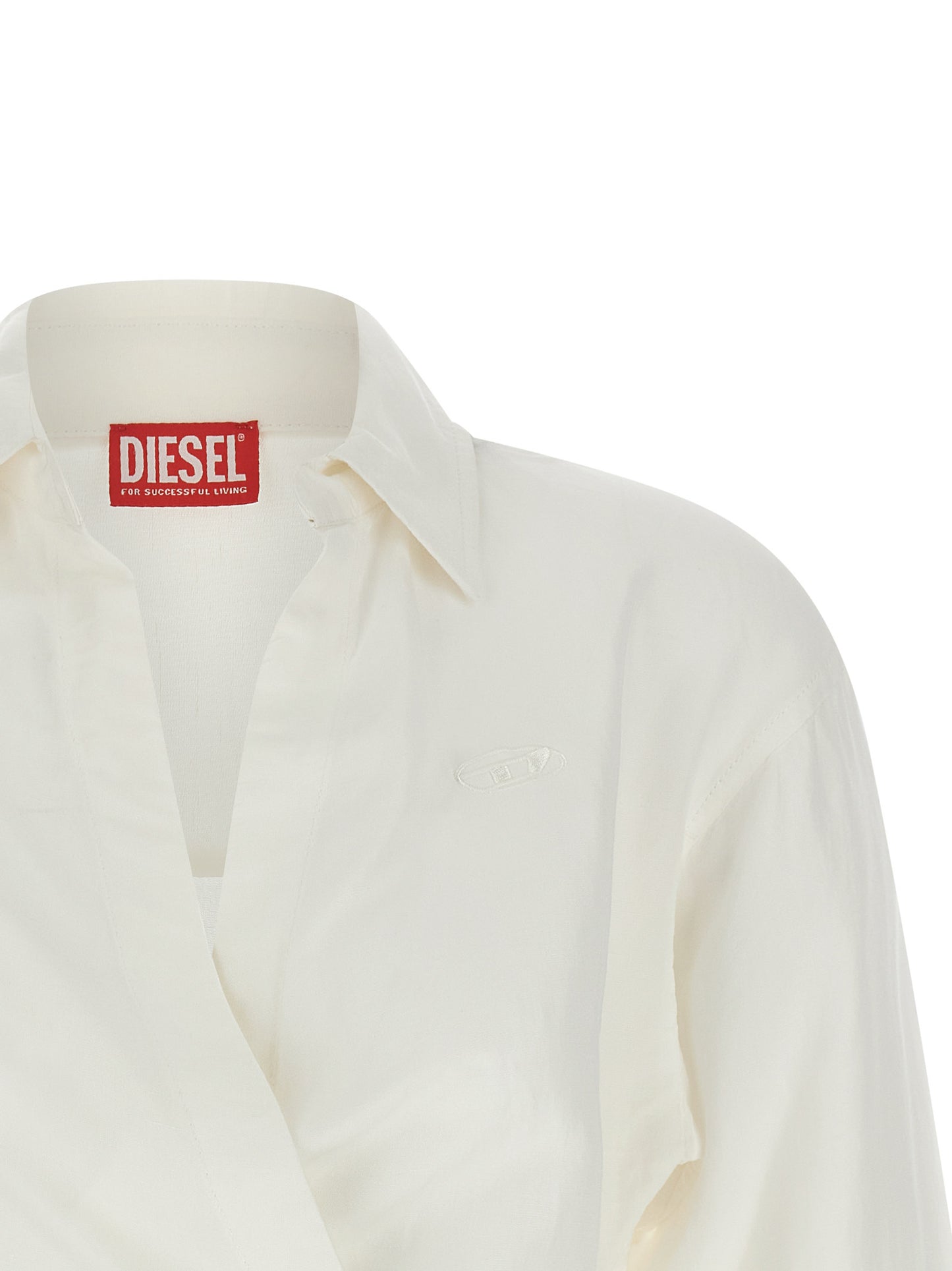Blouse by Diesel for women in viscose modal & linen white showcases a sleek silhouette, elegantly detailed with a sleek v-neck neckline and for a sleek finish.