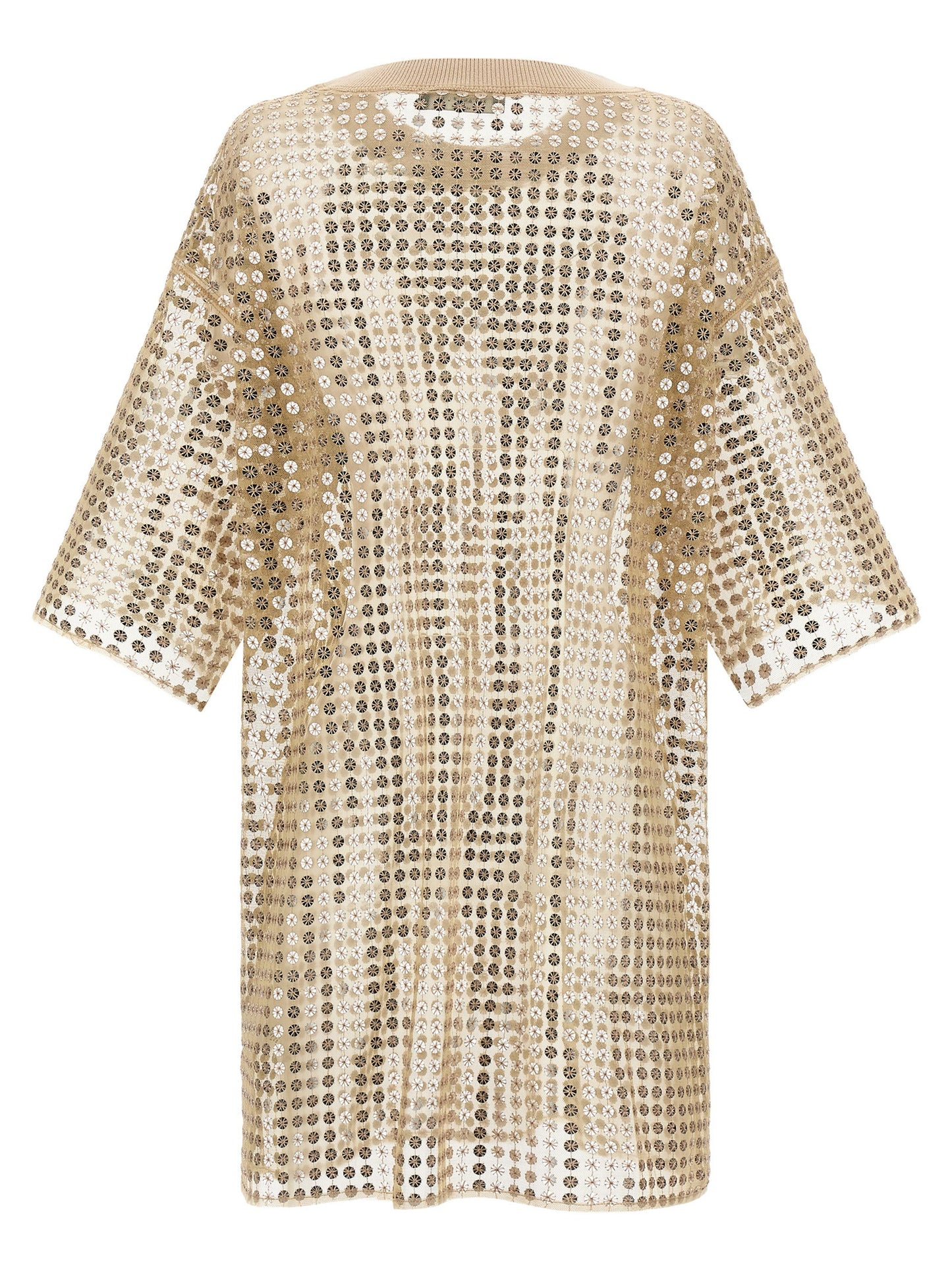 Dress by Fabiana Filippi for women in polyester sequins beige & transparent features an cute silhouette, detailed with a and crew neckline that elegantly flows into a cute short mini.