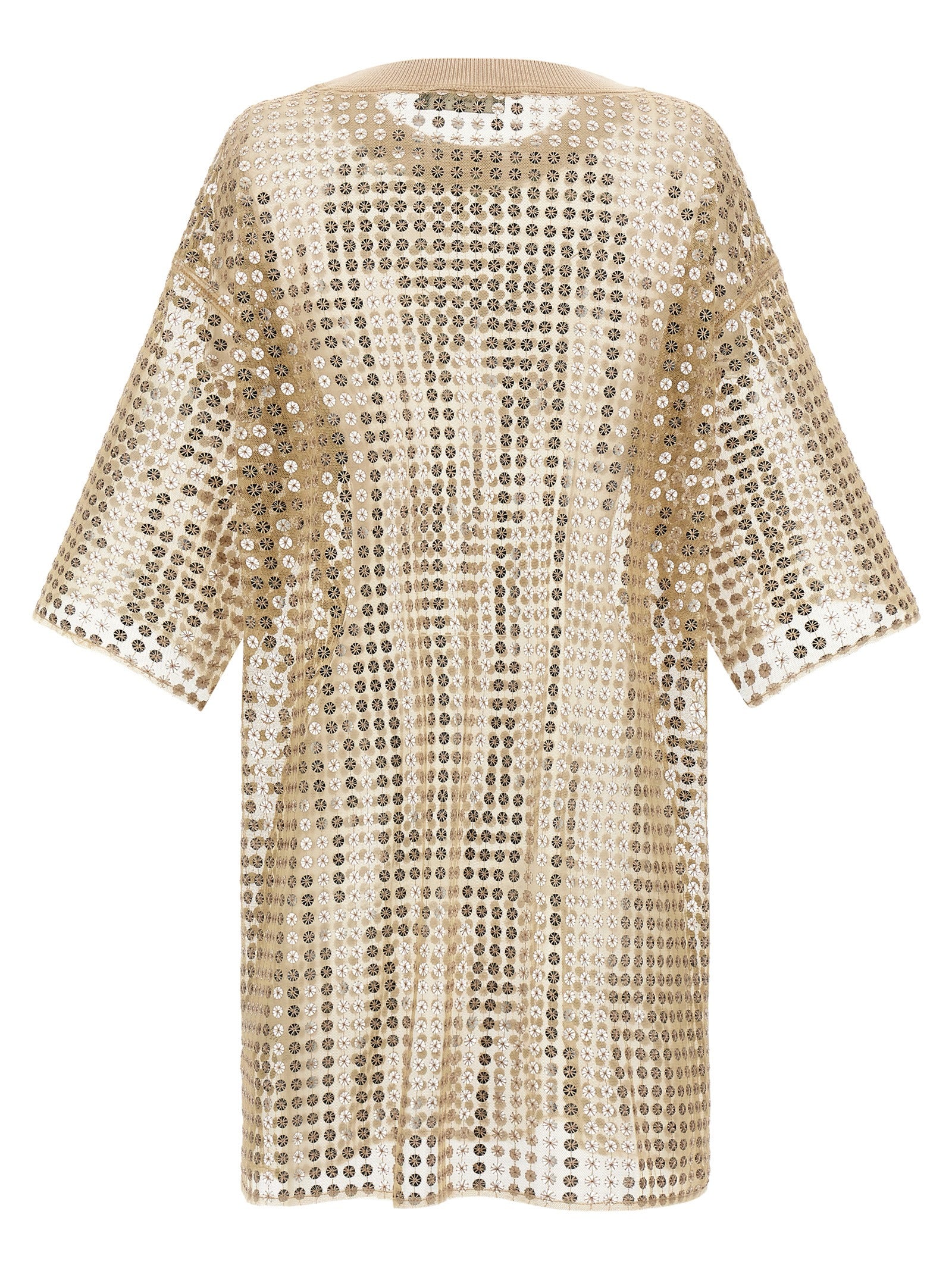 Dress by Fabiana Filippi for women in polyester sequins beige & transparent features an cute silhouette, detailed with a and crew neckline that elegantly flows into a cute short mini.