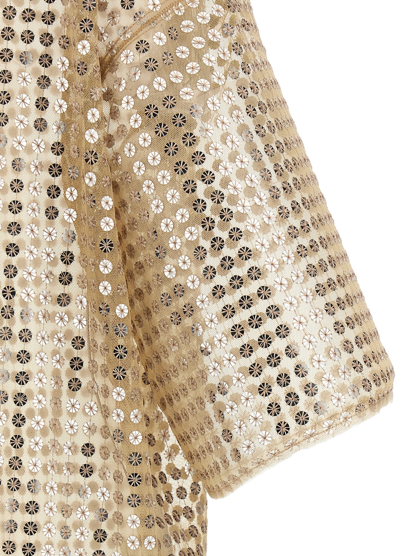 Dress by Fabiana Filippi for women in polyester sequins beige & transparent features a dramatic silhouette, showcasing an elegant crew neckline and that flows into a dramatic short mini.