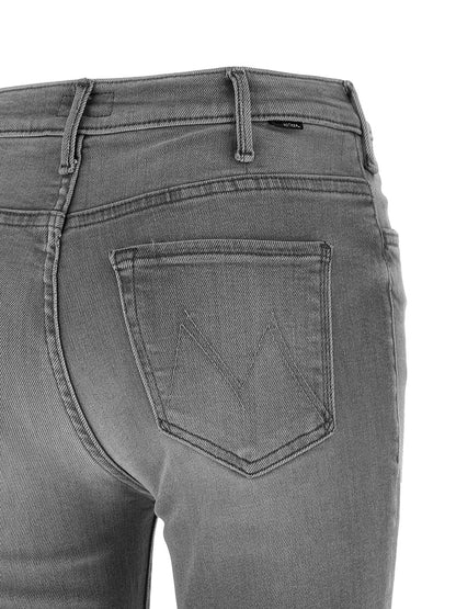 Jeans by Mother Denim for women in stretch denim cotton polyester gray features a polished silhouette with a polished skinny-leg & skinny, reaching a polished short and finished with a polished .
