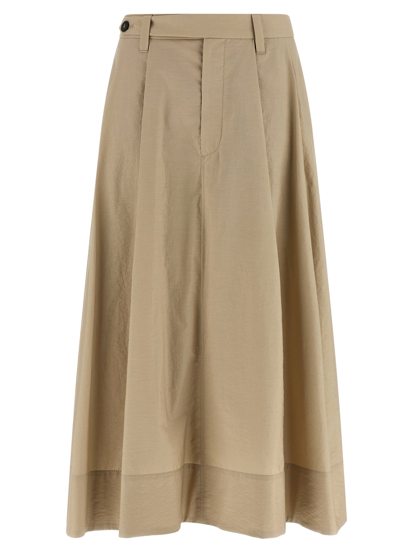 Skirt by Brunello Cucinelli for women in polyamide cotton beige features an tailored silhouette, artfully capturing the essence of Women's Flared Polyamide Cotton Midi Skirt in a sophisticated midi.