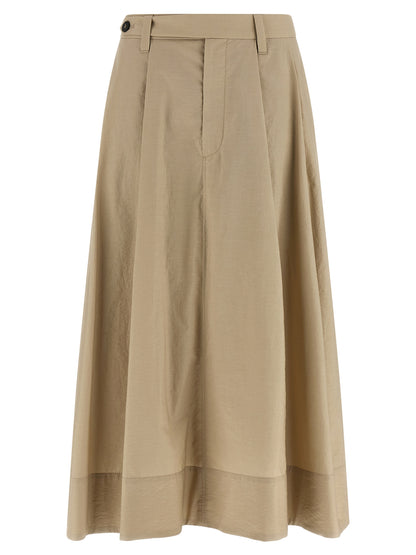 Skirt by Brunello Cucinelli for women in polyamide cotton beige features an tailored silhouette, artfully capturing the essence of Women's Flared Polyamide Cotton Midi Skirt in a sophisticated midi.