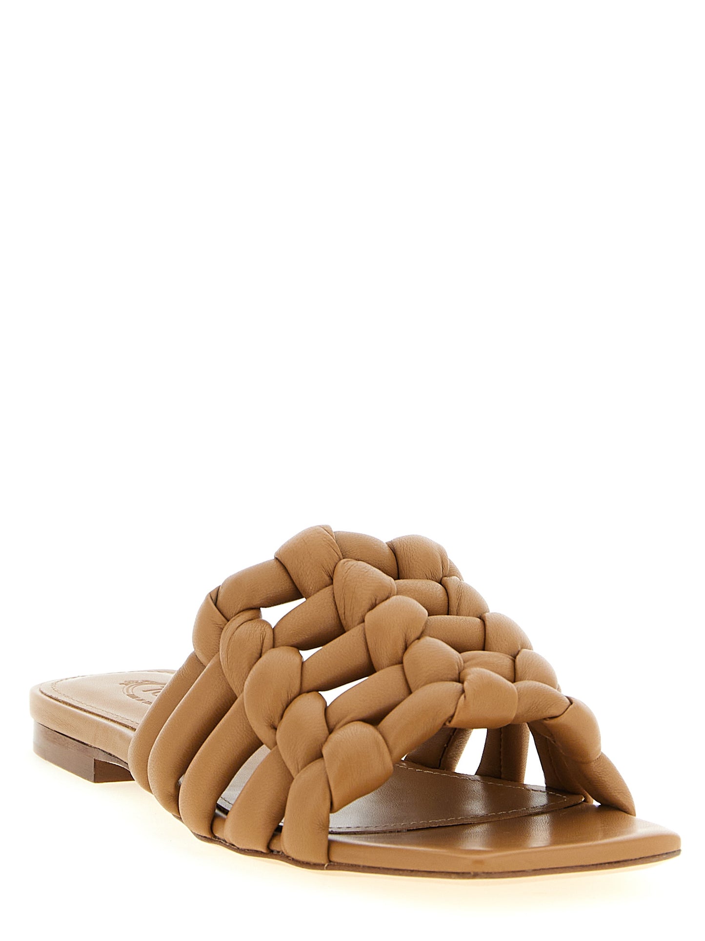 Tod's Women's Lambskin Leather Sliders Sandals Flat Shoes - Brown