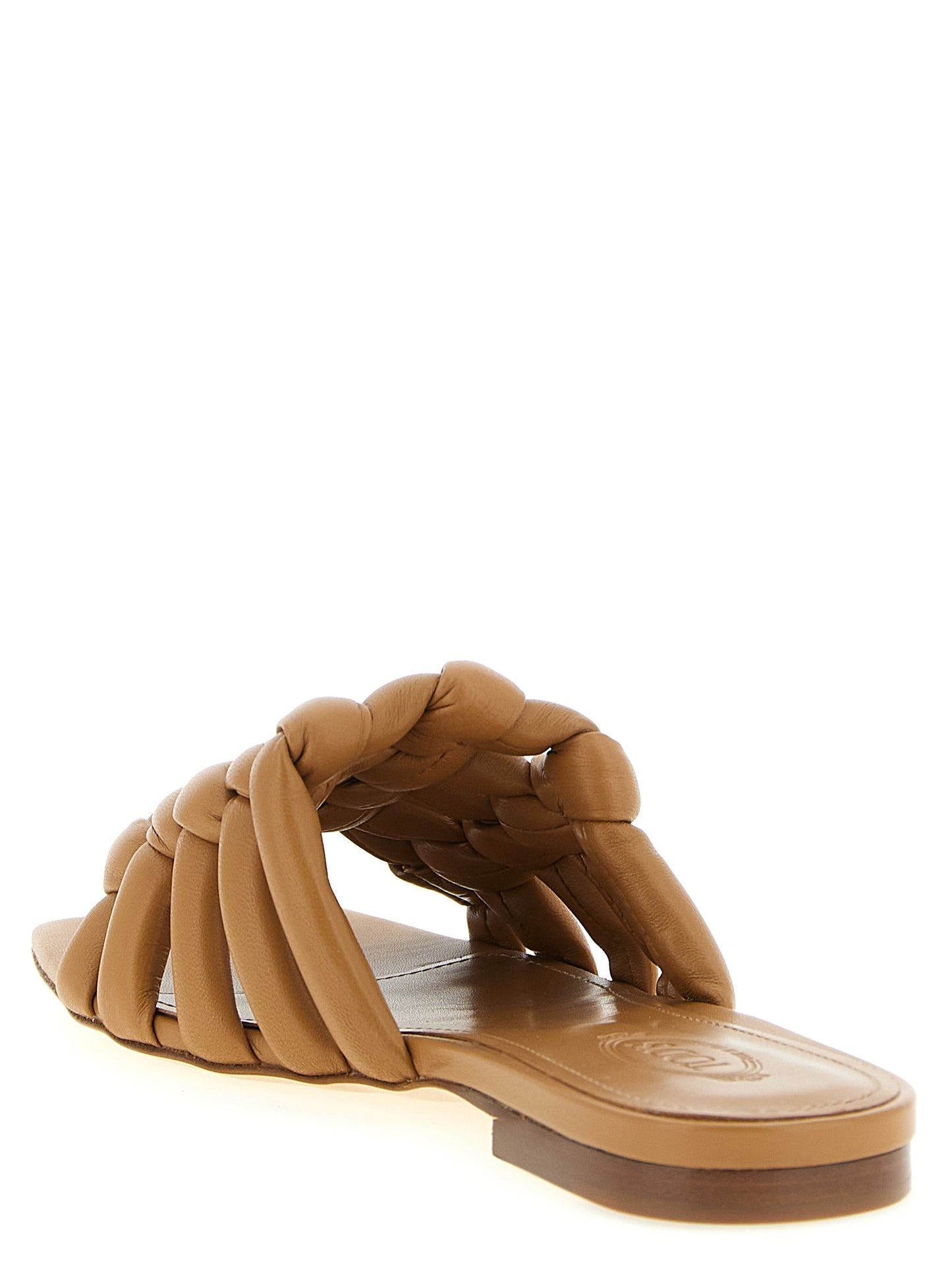Tod's Women's Lambskin Leather Sliders Sandals Flat Shoes - Brown